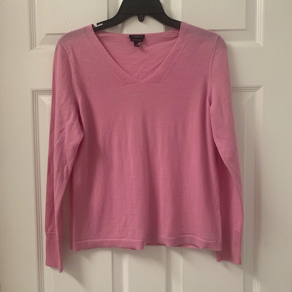 Talbots Pink Fitted Long Sleeve Merino Wool Top